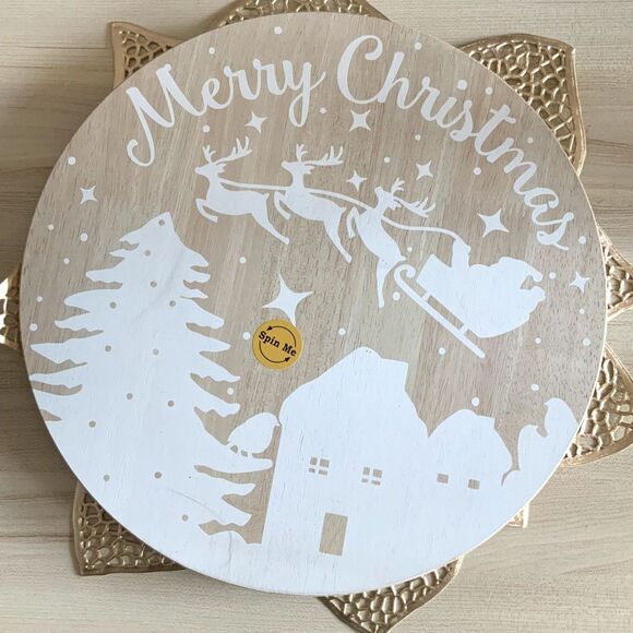 New!! Christmas Natural Wood Lazy Susan - Picture 1 of 5